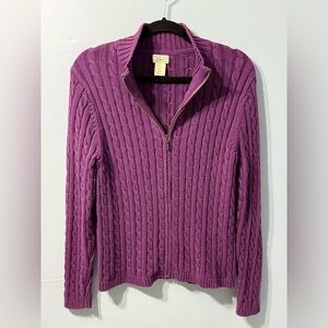 L.L. Bean Cable Knit Full Zip Sweater in Eggplant Purple Women’s Size Medium
